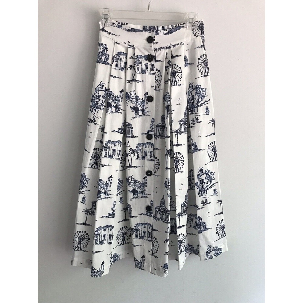 Maje Jobomy Graphic Print Cotton Midi Skirt In Ecru Paris Theme Pockets Size S